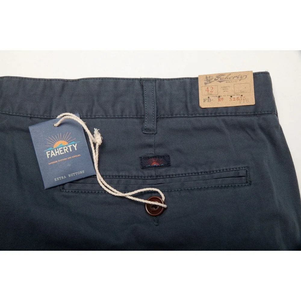 Faherty Stretch Chino Short Mens 42 Navy Blue Garment Dyed MBC0017NVY NEW
